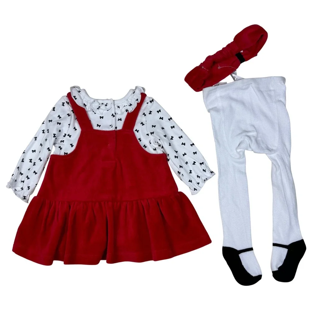 NEW Little Me 2pc plus Headband Outfit Red Dress Black Bows 6M Baby Girl Set NWT